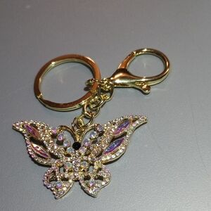 Gold Butterfly Keychain with Rhinestones